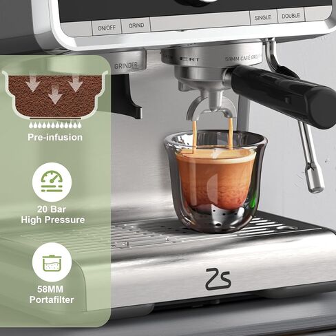 Garvee Espresso Machine Built-In Grinder, High Power Milk Frother, Digital LCD, Stainless Steel (Single/Double Brew) in Saudi Arabia