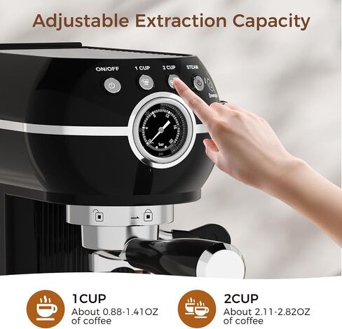 Espresso Machine with Milk Frother ，20 Bar Stainless Steel Espresso Maker with Milk Frother Steam Wand, Espresso Coffee Machine with Removable Water Tank (Black) in Saudi Arabia
