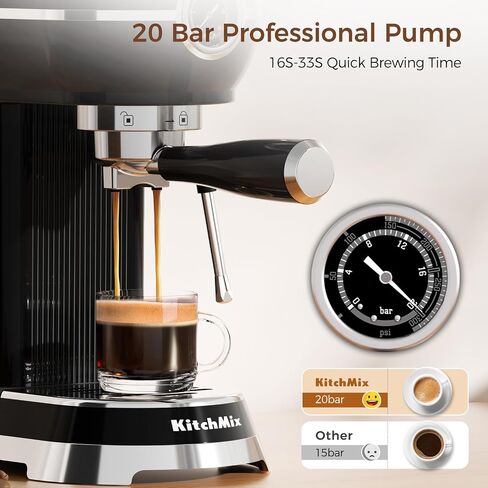 Espresso Machine with Milk Frother ，20 Bar Stainless Steel Espresso Maker with Milk Frother Steam Wand, Espresso Coffee Machine with Removable Water Tank (Black) in Saudi Arabia