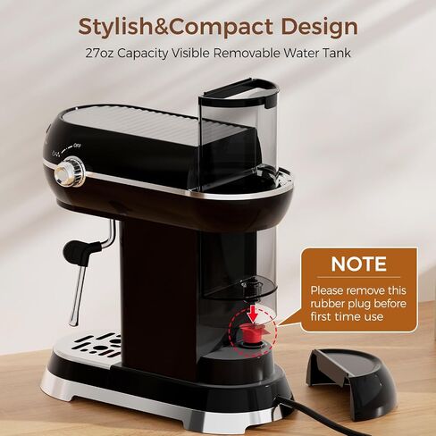 Espresso Machine with Milk Frother ，20 Bar Stainless Steel Espresso Maker with Milk Frother Steam Wand, Espresso Coffee Machine with Removable Water Tank (Black) in Saudi Arabia