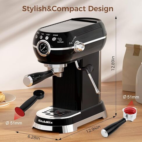 Espresso Machine with Milk Frother ，20 Bar Stainless Steel Espresso Maker with Milk Frother Steam Wand, Espresso Coffee Machine with Removable Water Tank (Black) in Saudi Arabia
