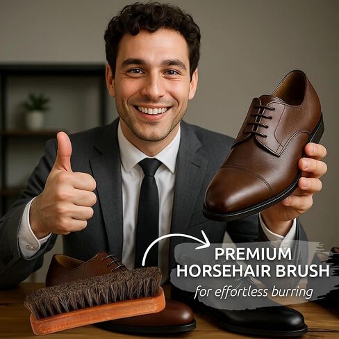 مجموعة فرش تلميع الأحذية من تاكافو (4 قطع) - فرشاة بشعيرات شعر الخيل الناعمة بنسبة 100%، أداة تلميع، فرشاة أحذية من جلد الغزال الكريب، قماش تلميع من الألياف الدقيقة للأحذية، الجلد، الحذاء الطويل، القماش، الحقيبة in Kuwait