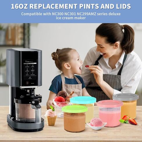 حاويات بديلة لمكاييل وأغطية نينجا كريمي - 4 عبوات، أكواب 16oz متوافقة مع ماكينة صنع الآيس كريم من سلسلة NC301 NC300 NC299AMZ NC290 - خالية من مادة BPA وآمنة للاستخدام في غسالة الأطباق in Kuwait