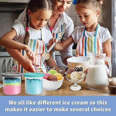 حاويات بديلة لمكاييل وأغطية نينجا كريمي - 4 عبوات، أكواب 16oz متوافقة مع ماكينة صنع الآيس كريم من سلسلة NC301 NC300 NC299AMZ NC290 - خالية من مادة BPA وآمنة للاستخدام في غسالة الأطباق in Kuwait