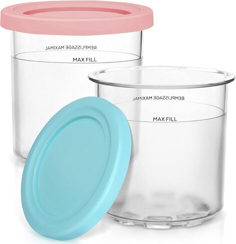 حاويات بديلة لمكاييل وأغطية نينجا كريمي - 4 عبوات، أكواب 16oz متوافقة مع ماكينة صنع الآيس كريم من سلسلة NC301 NC300 NC299AMZ NC290 - خالية من مادة BPA وآمنة للاستخدام في غسالة الأطباق in Kuwait