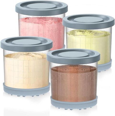 لمكاييل وأغطية نينجا كريمي - 4 عبوات، 16 أونصة متوافقة مع صانعات الآيس كريم من سلسلة NC299AMZ وNC300s، أكواب إضافية بديلة لحاويات نينجا الكريمية محكمة الغلق ومضادة للانزلاق وآمنة للاستخدام في غسالة الأطباق in Kuwait