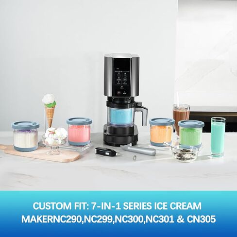 لمكاييل وأغطية نينجا كريمي - 4 عبوات، 16 أونصة متوافقة مع صانعات الآيس كريم من سلسلة NC299AMZ وNC300s، أكواب إضافية بديلة لحاويات نينجا الكريمية محكمة الغلق ومضادة للانزلاق وآمنة للاستخدام في غسالة الأطباق in Kuwait