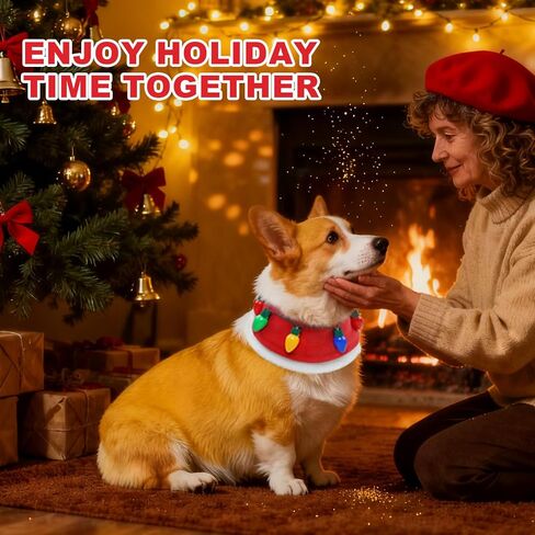 زي عيد الميلاد للكلاب باللون الأحمر لعطلات الحيوانات الأليفة وإكسسوارات ملابس تضيء باندانا (X-Large) in Kuwait