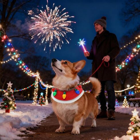 زي عيد الميلاد للكلاب باللون الأحمر لعطلات الحيوانات الأليفة وإكسسوارات ملابس تضيء باندانا (X-Large) in Kuwait