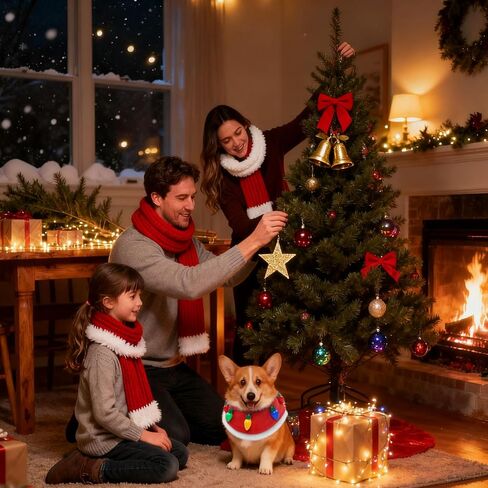 زي عيد الميلاد للكلاب باللون الأحمر لعطلات الحيوانات الأليفة وإكسسوارات ملابس تضيء باندانا (X-Large) in Kuwait