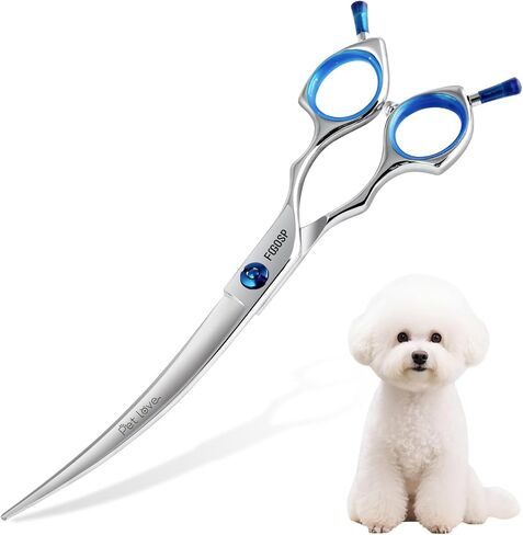 Curved Dog Grooming Scissors 7.5 in Curve Shears for Pet Dogs Cat Japan 440C 30°Arc Upward & Downward Classic Handle for Trimming Face and Paws(7.5, Curved) in Kuwait