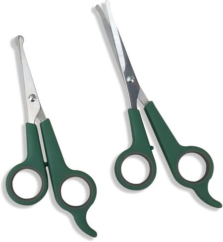 2-Pack Green Pet Grooming Scissors, Stainless Steel Blades, Safe for Dogs/Cats, Comfortable Grip for Home Use in Saudi Arabia