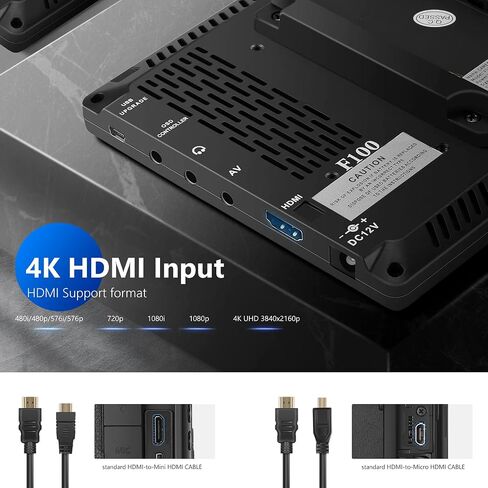 نيوير F100 7 انش 1280x800 IPS شاشة مراقبة ميدانية: تدعم الإدخال مع بطارية ليثيوم ايون قابلة لاعادة الشحن 2600mAh، شاحن بطارية USB لكاميرا DSLR / كاميرا الفيديو in Saudi Arabia