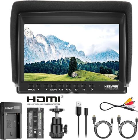 نيوير F100 7 انش 1280x800 IPS شاشة مراقبة ميدانية: تدعم الإدخال مع بطارية ليثيوم ايون قابلة لاعادة الشحن 2600mAh، شاحن بطارية USB لكاميرا DSLR / كاميرا الفيديو in Kuwait