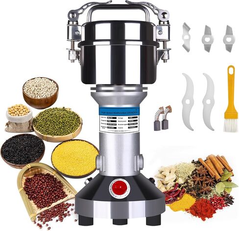750g Electric Grain Grinder, Stainless Steel Dry Mill - for Coffee, Spices, Herbs, Grains & Rice, High-Speed Powder Machine for Kitchen & Commercial Use in Saudi Arabia