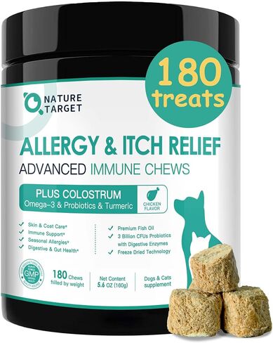 NATURE TARGET Dog Allergy Chews - Dog Allergy Relief, for Skin, Coat, Anti-Itch, Seasonal Allergies, Scratching, Pawlicking, 180 Freeze Dried Chews in Saudi Arabia