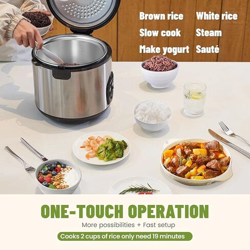 Electric Rice Cooker with One Touch for Asian Japanese Sushi Rice, 5-Cup Uncooked with Stainless Steel Inner Pot, Removable Inner Cover and Steamer, Silver in Kuwait