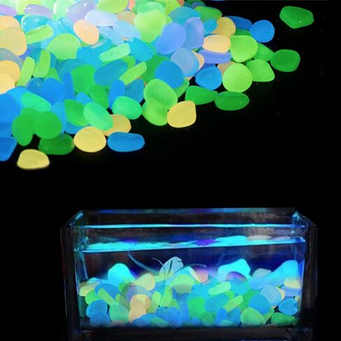 50PCS Glow-in-The-Dark Fish Tank Rocks - 20mm Blue Aquarium Gravel, Fish Tank Decorations for Garden/Aquarium/Plant Pots/Bonsai Walkway/Driveway in Saudi Arabia
