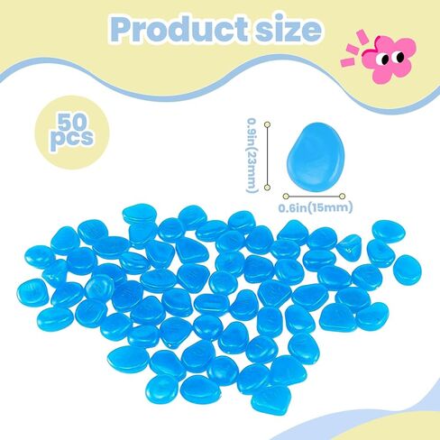 50PCS Glow-in-The-Dark Fish Tank Rocks - 20mm Blue Aquarium Gravel, Fish Tank Decorations for Garden/Aquarium/Plant Pots/Bonsai Walkway/Driveway in Saudi Arabia