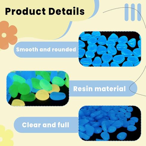 50PCS Glow-in-The-Dark Fish Tank Rocks - 20mm Blue Aquarium Gravel, Fish Tank Decorations for Garden/Aquarium/Plant Pots/Bonsai Walkway/Driveway in Saudi Arabia