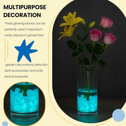 50PCS Glow-in-The-Dark Fish Tank Rocks - 20mm Blue Aquarium Gravel, Fish Tank Decorations for Garden/Aquarium/Plant Pots/Bonsai Walkway/Driveway in Saudi Arabia