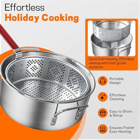 مجموعة مقلاة السمك الخارجية 10 كيو تي من فيرالون، وعاء ألومنيوم عالي التحمل وسلة 10 كيو تي مع حقنة، وقضيب تثبيت، ومقياس حرارة لطهي أجنحة الدجاج، والمأكولات البحرية، والبطاطس المقلية in Kuwait