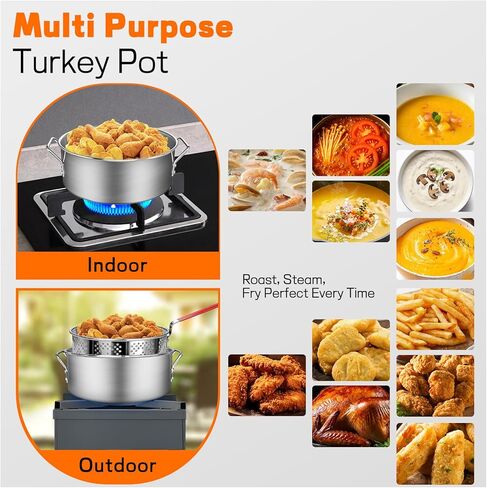 مجموعة مقلاة السمك الخارجية 10 كيو تي من فيرالون، وعاء ألومنيوم عالي التحمل وسلة 10 كيو تي مع حقنة، وقضيب تثبيت، ومقياس حرارة لطهي أجنحة الدجاج، والمأكولات البحرية، والبطاطس المقلية in Kuwait