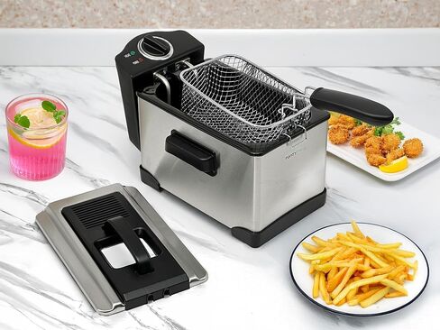 2 L / 2.1 Qt Stainless Steel Immersion Electric Deep Fryer 1400 W - Drip-Hook Basket - Precise Temperature Control - Lid w. Viewing Window - Odor Filter by TheDisplayGuys in Saudi Arabia
