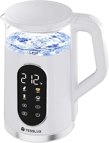 Electric Kettle, 1500W Fast Boiling Glass Water Kettle with Temperature Control, 1.7L Cordless Stainless Steel Base, Keep Warm & Auto Shut-Off, BPA-Free, White in Kuwait
