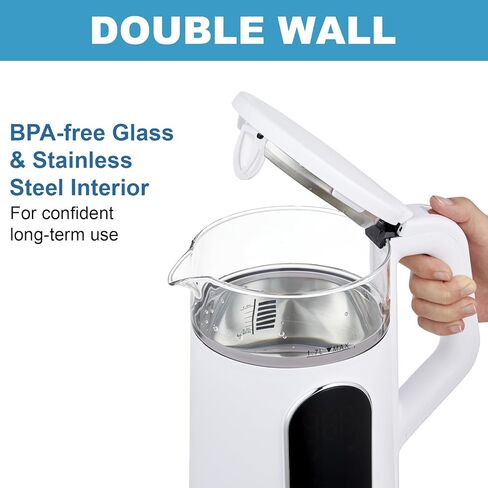 Electric Kettle, 1500W Fast Boiling Glass Water Kettle with Temperature Control, 1.7L Cordless Stainless Steel Base, Keep Warm & Auto Shut-Off, BPA-Free, White in Kuwait
