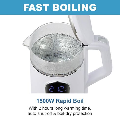 Electric Kettle, 1500W Fast Boiling Glass Water Kettle with Temperature Control, 1.7L Cordless Stainless Steel Base, Keep Warm & Auto Shut-Off, BPA-Free, White in Kuwait