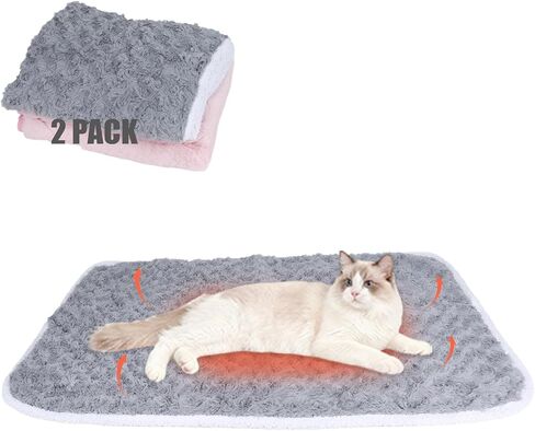 SUPRIY 2-Pack (Pink + Gray) Self-Warming Cat Mat Self-Heating Dog Mat Warm Pet Pad Reflective Heating Pet Bed Waterproof and Washable Suitable for Dog Cat Bed Cage Mats Blanket (Small15.5x19.5IN) in Kuwait