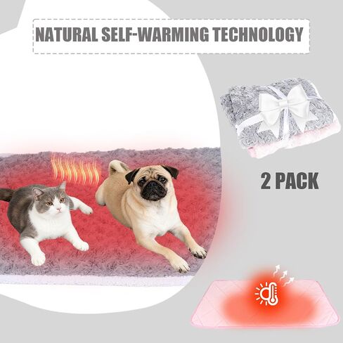 SUPRIY 2-Pack (Pink + Gray) Self-Warming Cat Mat Self-Heating Dog Mat Warm Pet Pad Reflective Heating Pet Bed Waterproof and Washable Suitable for Dog Cat Bed Cage Mats Blanket (Small15.5x19.5IN) in Kuwait