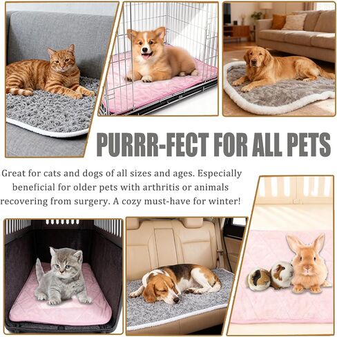 SUPRIY 2-Pack (Pink + Gray) Self-Warming Cat Mat Self-Heating Dog Mat Warm Pet Pad Reflective Heating Pet Bed Waterproof and Washable Suitable for Dog Cat Bed Cage Mats Blanket (Small15.5x19.5IN) in Kuwait