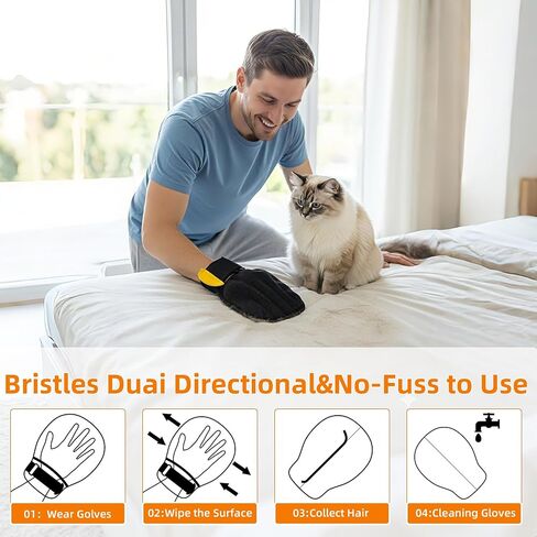Pet Hair Remover Glove for Cats & Dogs, Patented Adjustable Strap, Reusable Five-Finger Grooming Glove, Non-Slip Fit, Removes Pet Hair from Couch, Carpet, Laundry & Car Seat in Kuwait