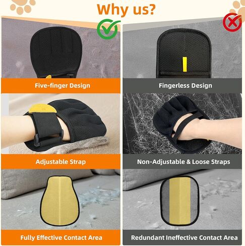 Pet Hair Remover Glove for Cats & Dogs, Patented Adjustable Strap, Reusable Five-Finger Grooming Glove, Non-Slip Fit, Removes Pet Hair from Couch, Carpet, Laundry & Car Seat in Kuwait