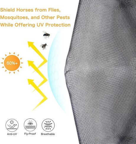 Horse Fly Mask，Adjustable Fly Masks for Horses with Ears，Super Comfort Stretchy | Large Eye Space， Breathable Eye Protection Fly Masks UV Protective Horse Supplies (Black, Large) in Saudi Arabia
