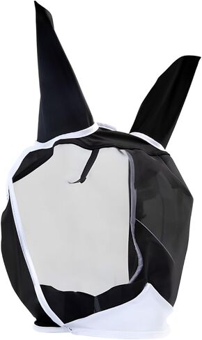 Horse Fly Mask，Adjustable Fly Masks for Horses with Ears，Super Comfort Stretchy | Large Eye Space， Breathable Eye Protection Fly Masks UV Protective Horse Supplies (Black, Large) in Saudi Arabia