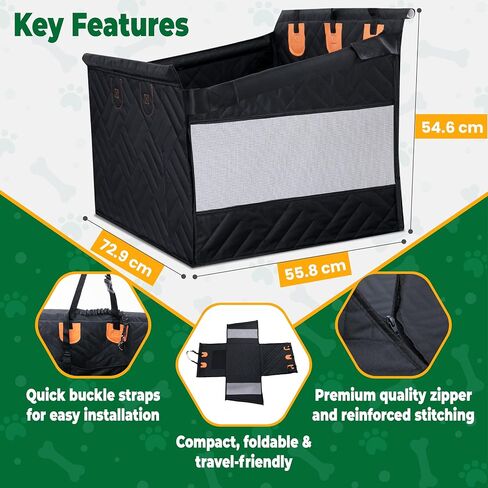 Quilted Dog Car Seat for Small/Medium/Large Breeds - Waterproof Oxford Fabric pet car seat with Hard Bottom and Hammock Design - Dog Car Seat Cover for Back Seat Suitable for Cars, Trucks, SUV in Saudi Arabia