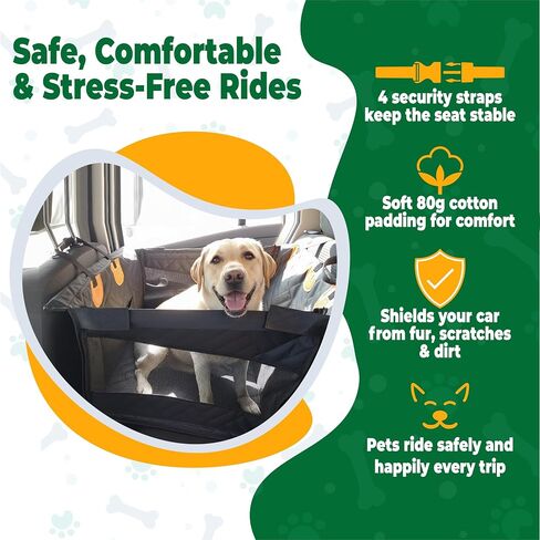 Quilted Dog Car Seat for Small/Medium/Large Breeds - Waterproof Oxford Fabric pet car seat with Hard Bottom and Hammock Design - Dog Car Seat Cover for Back Seat Suitable for Cars, Trucks, SUV in Saudi Arabia