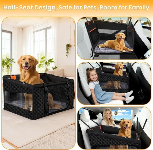 XL Large Dog Car Seat Cover with Dog Bed Mat for Back Seat Half - Single Seat Travel Hammock Extender, Waterproof Hard Bottom for Medium & Large Dogs, Car SUV Truck Vehicle in Saudi Arabia