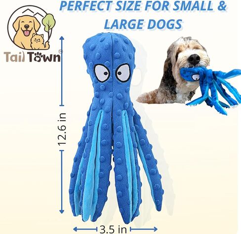 Octopus Dog Toy – Squeaky & Crinkle Plush – No Stuffing Toy for Small, Medium & Large Dogs – Interactive Pet-Safe Soft Toy for Tug, Fetch & Play – Blue– Tail Town in Saudi Arabia