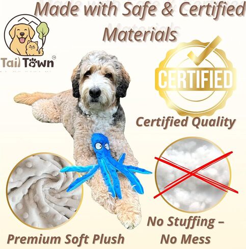 Octopus Dog Toy – Squeaky & Crinkle Plush – No Stuffing Toy for Small, Medium & Large Dogs – Interactive Pet-Safe Soft Toy for Tug, Fetch & Play – Blue– Tail Town in Saudi Arabia