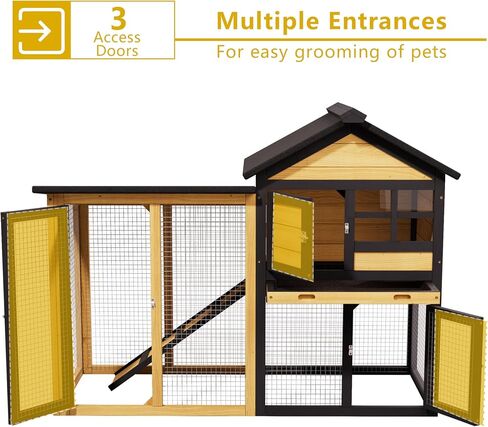 Chicken Coop, Chicken Run,Small Wooden Duck Coop Outdoor 2-Tier Hen House All Weather Used Poultry Quail Cage Rabbit Pet Hutch House with Ramp for Small Animals (Yellow Black) in Saudi Arabia
