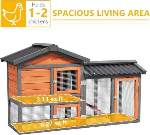 حظيرة الدجاج، تشغيل الدجاج، حظيرة البط الخشبية الصغيرة في الهواء الطلق، بيت الدجاجة بطبقتين، يستخدم في جميع الأحوال الجوية، قفص سمان الدواجن، بيت قفص أرنب للحيوانات الأليفة مع منحدر للحيوانات الصغيرة (أصفر أسود) in Kuwait