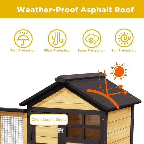 Chicken Coop, Chicken Run,Small Wooden Duck Coop Outdoor 2-Tier Hen House All Weather Used Poultry Quail Cage Rabbit Pet Hutch House with Ramp for Small Animals (Yellow Black) in Saudi Arabia