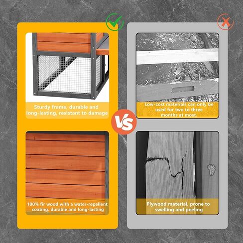 حظيرة الدجاج، تشغيل الدجاج، حظيرة البط الخشبية الصغيرة في الهواء الطلق، بيت الدجاجة بطبقتين، يستخدم في جميع الأحوال الجوية، قفص سمان الدواجن، بيت قفص أرنب للحيوانات الأليفة مع منحدر للحيوانات الصغيرة (أصفر أسود) in Kuwait