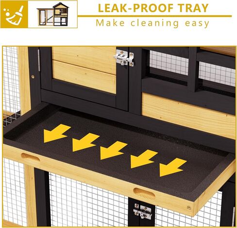 Chicken Coop, Chicken Run,Small Wooden Duck Coop Outdoor 2-Tier Hen House All Weather Used Poultry Quail Cage Rabbit Pet Hutch House with Ramp for Small Animals (Yellow Black) in Saudi Arabia