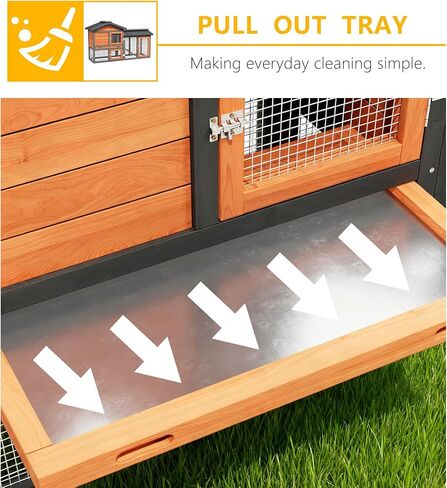 حظيرة الدجاج، تشغيل الدجاج، حظيرة البط الخشبية الصغيرة في الهواء الطلق، بيت الدجاجة بطبقتين، يستخدم في جميع الأحوال الجوية، قفص سمان الدواجن، بيت قفص أرنب للحيوانات الأليفة مع منحدر للحيوانات الصغيرة (أصفر أسود) in Kuwait