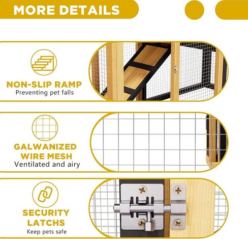 Chicken Coop, Chicken Run,Small Wooden Duck Coop Outdoor 2-Tier Hen House All Weather Used Poultry Quail Cage Rabbit Pet Hutch House with Ramp for Small Animals (Yellow Black) in Saudi Arabia
